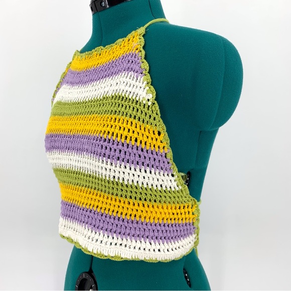 Zara NWT Striped Crochet Backless Halter Top with Ties, Medium - Picture 4 of 15